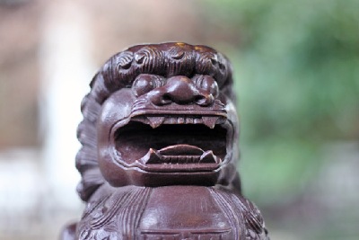 Photograph taken by Matthew Haughey, of a Lion carving in Portland's - " Chinese Garden of Awakening Orchids."