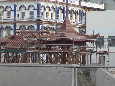 To the left, work progresses also on the Pavilion in the Pond and Entrance Pavilion.