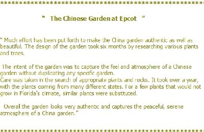 The Chinese Garden @ Epcot, Florida - background information.