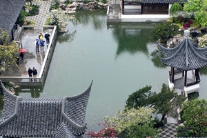 Aerial view of Portland's Classical Chinese Garden of Awakening Orchids.